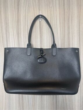 Longchamp Roseau Black Leather Tote Bag – Red Interior